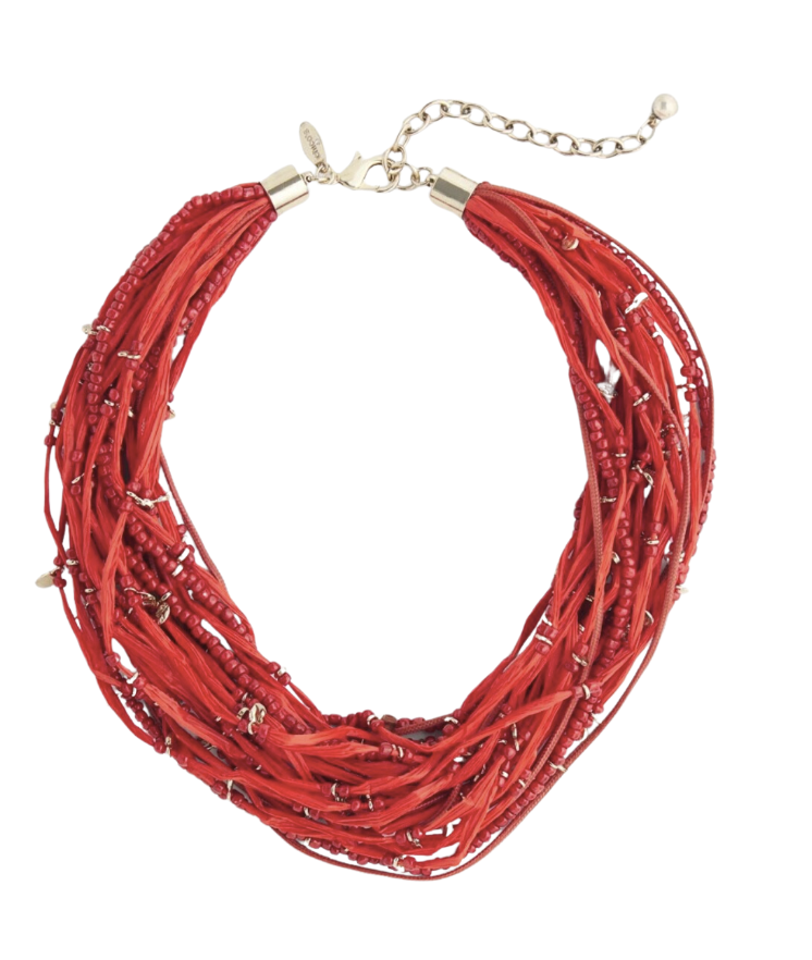 Red Raffia Beaded Necklace
